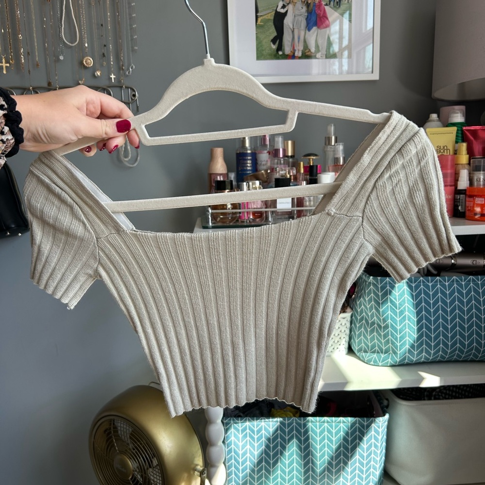 Princess Polly Ribbed Knit Top in Cream